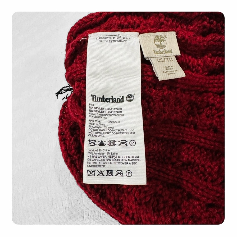 ★ Timberland Winter Woods Cable Beanie with Pom Pom - Burgundy ★ - Picture 8 of 17